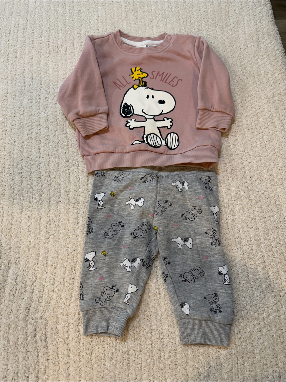 Peanuts Kids Matching Set Pink Top & Gray Pants